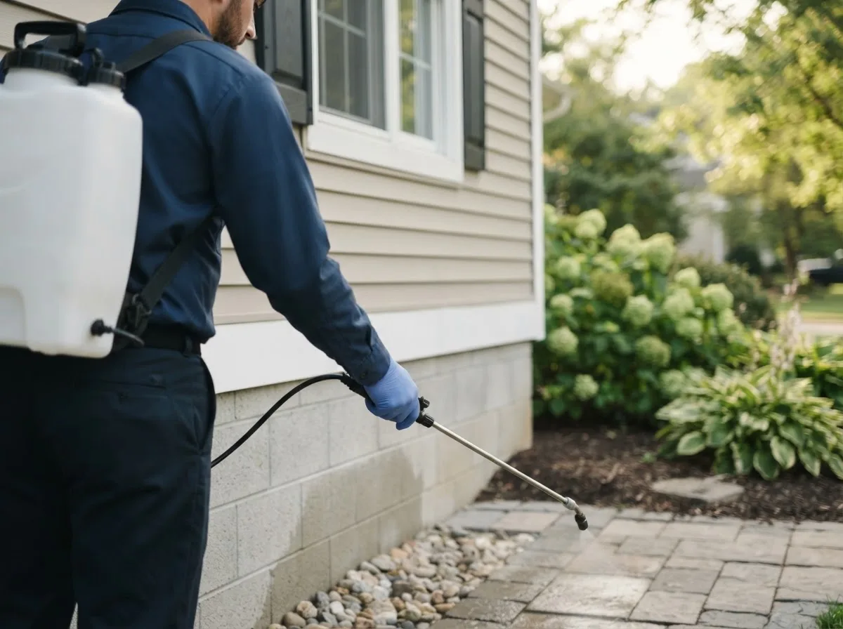 Pest control technician inspecting a home in Benton, WI